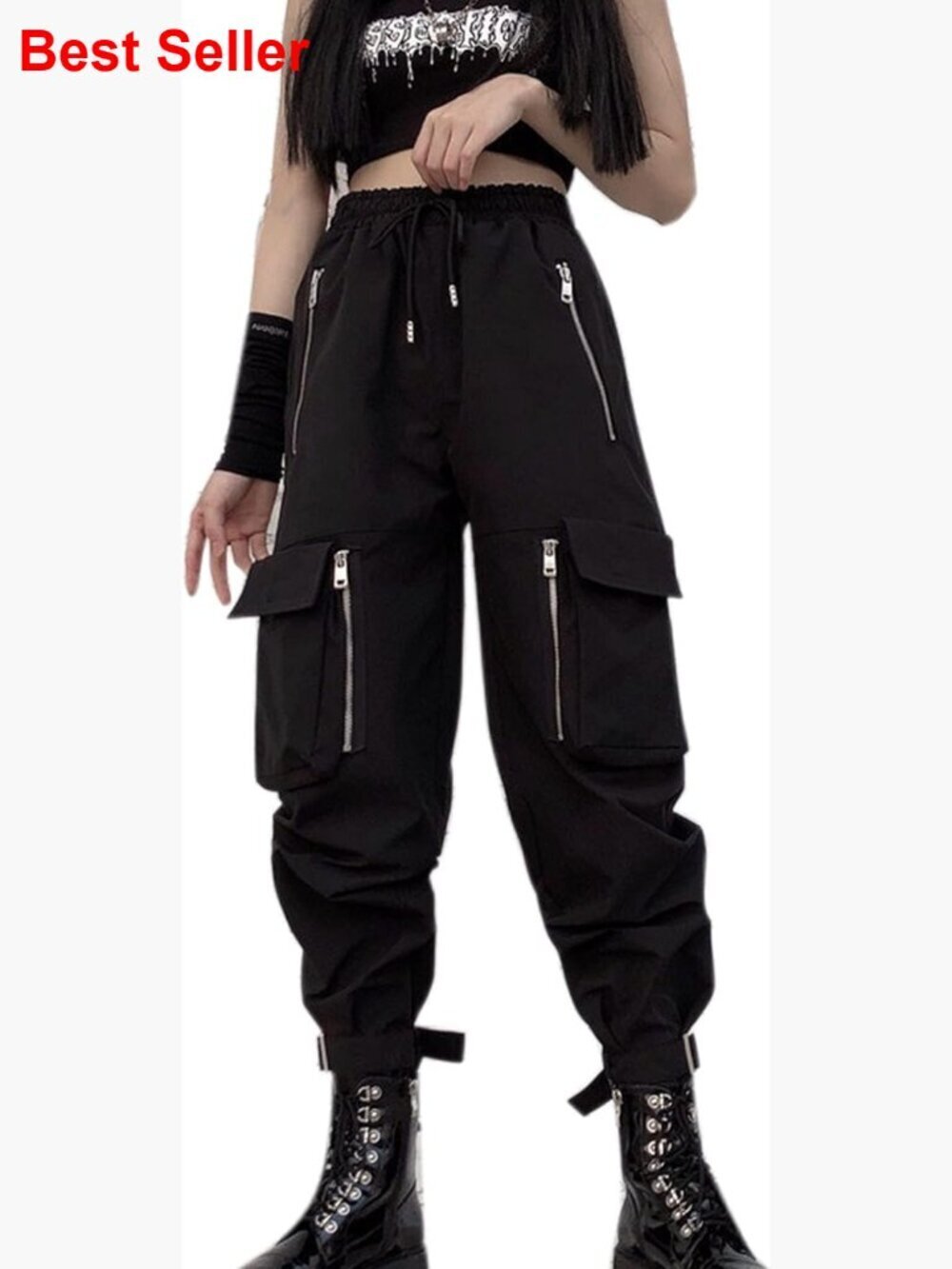 Loose Cargo Pants with Multi-Pocket Multi-Zip Punk Goth Style